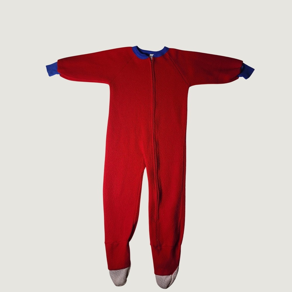 VTG Y2K 90s Sesame Street Footed Sleeper Kids 4T Red Fleece Zipper Front Kmart